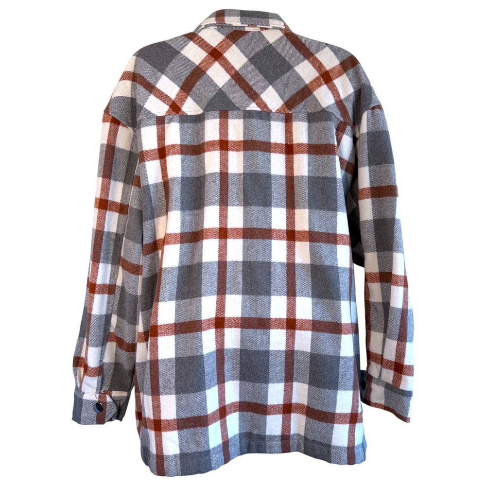 HFX Womens Shacket Sz S Plaid Gray Brown Snap Button Shirt Jacket Camp Hike Cozy - Picture 4 of 8